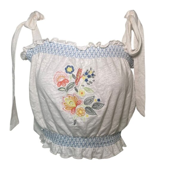 Chaser Lirhetta Floral Embroidered Linen Crop Top M NWT - Picture 4 of 6